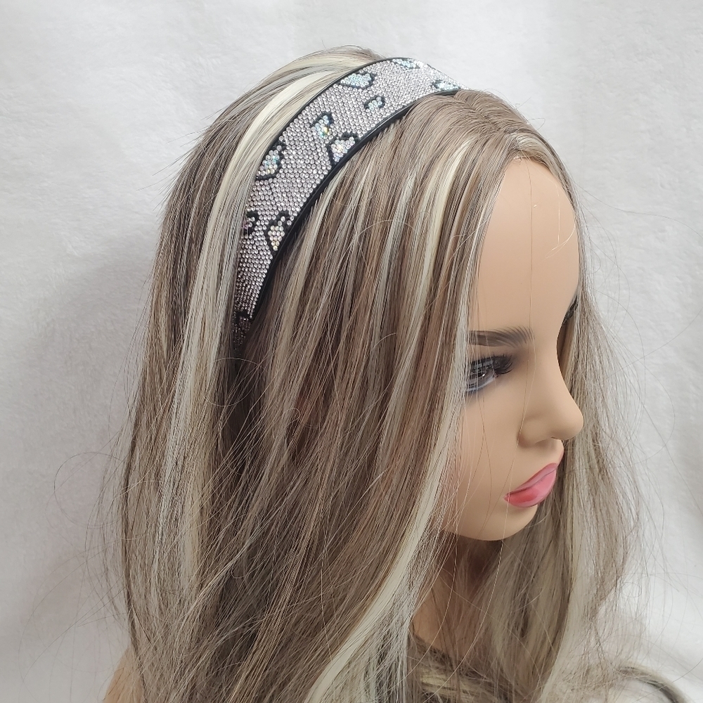 White Holograph Crystals Leopard Hairband 1.25"